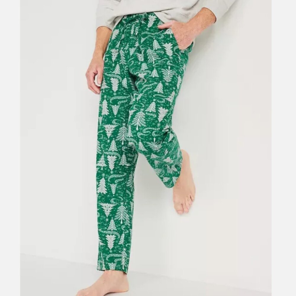 NWT Old Navy Flannel Pajama Pants Green Christmas Pine Tree Sleep Men M XXL
